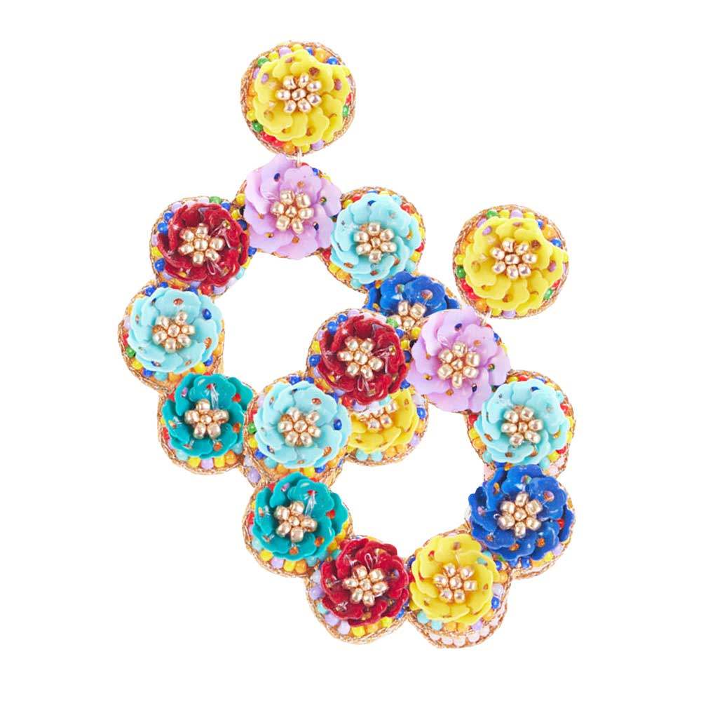 Sequin Flower Cluster Dangle Earrings - Madeline Love - Flyclothing LLC