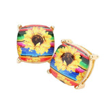Sunflower Printed Square Stud Earrings - Madeline Love - Flyclothing LLC