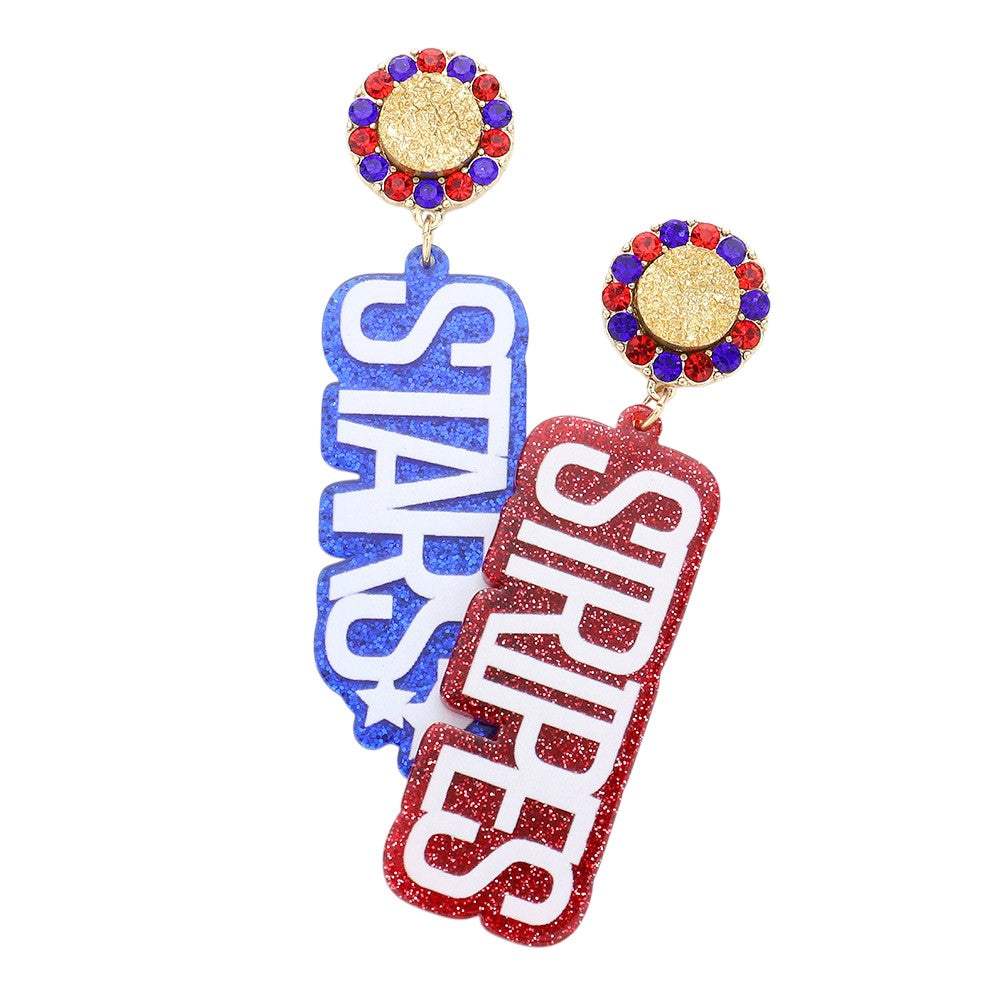 Star Stripes Glittered Message Dangle Earrings - Madeline Love - Flyclothing LLC