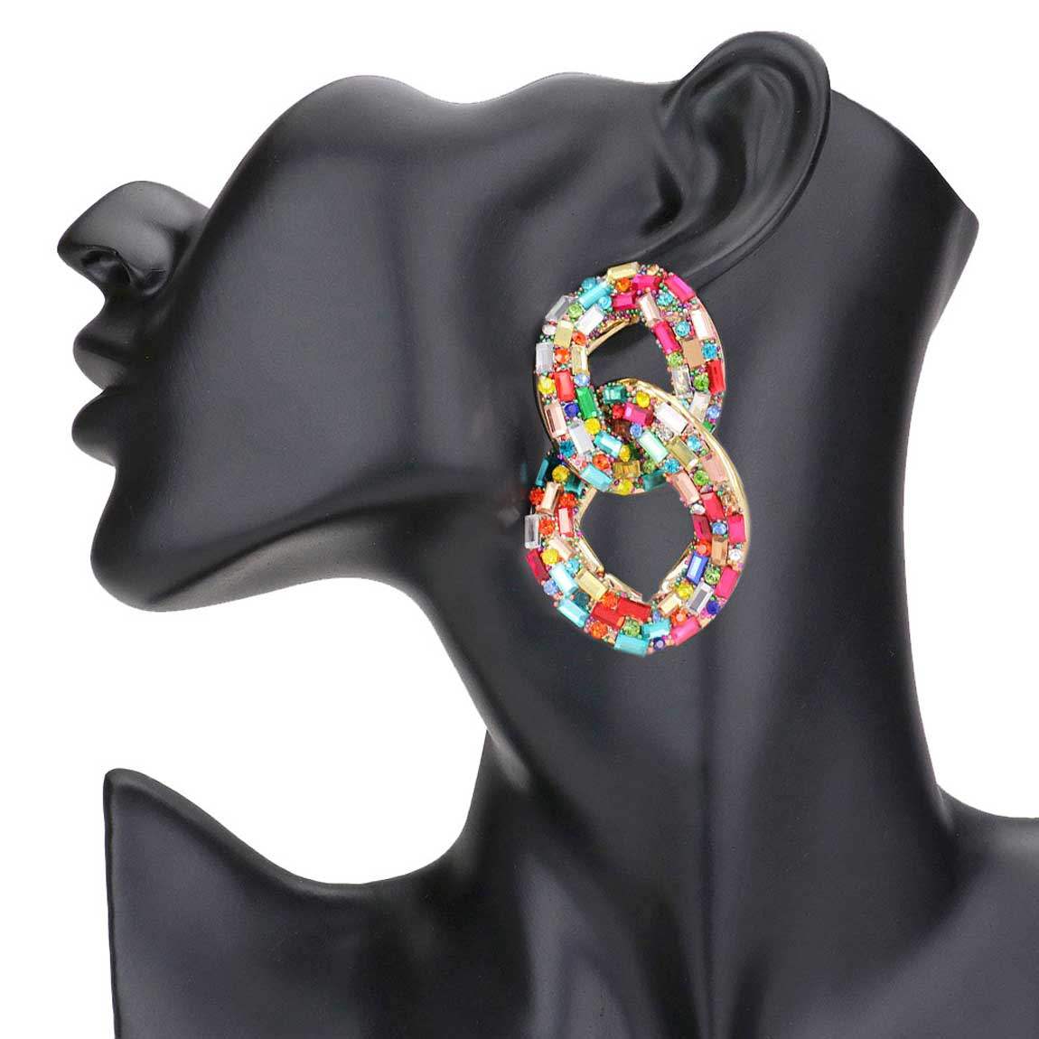 Stone Embellished Link Evening Earrings - Madeline Love - Flyclothing LLC