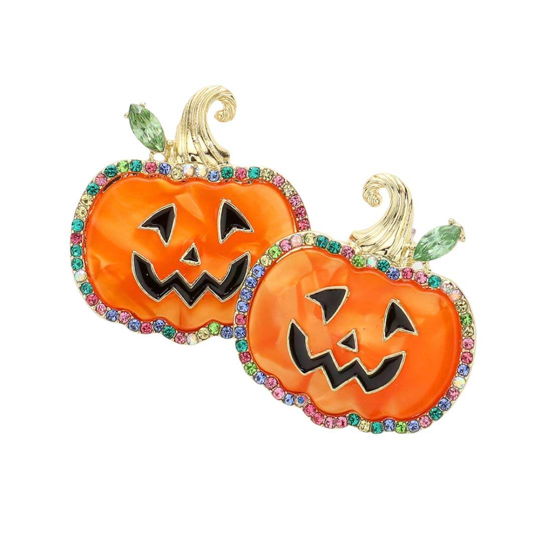 Stone Embellished Pumpkin Earrings - Madeline Love - Flyclothing LLC
