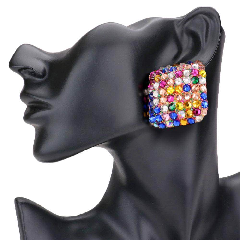 Stone Embellished Rhombus Earrings - Madeline Love - Flyclothing LLC