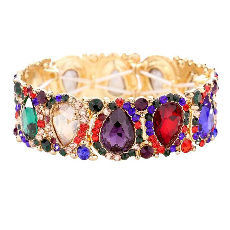 Teardrop Rhinestone Trim Stretch Evening Bracelet - Madeline Love - Flyclothing LLC