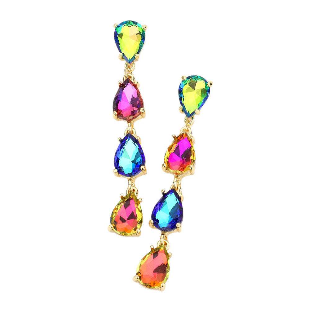Teardrop Stone Link Dangle Evening Earrings - Madeline Love - Flyclothing LLC