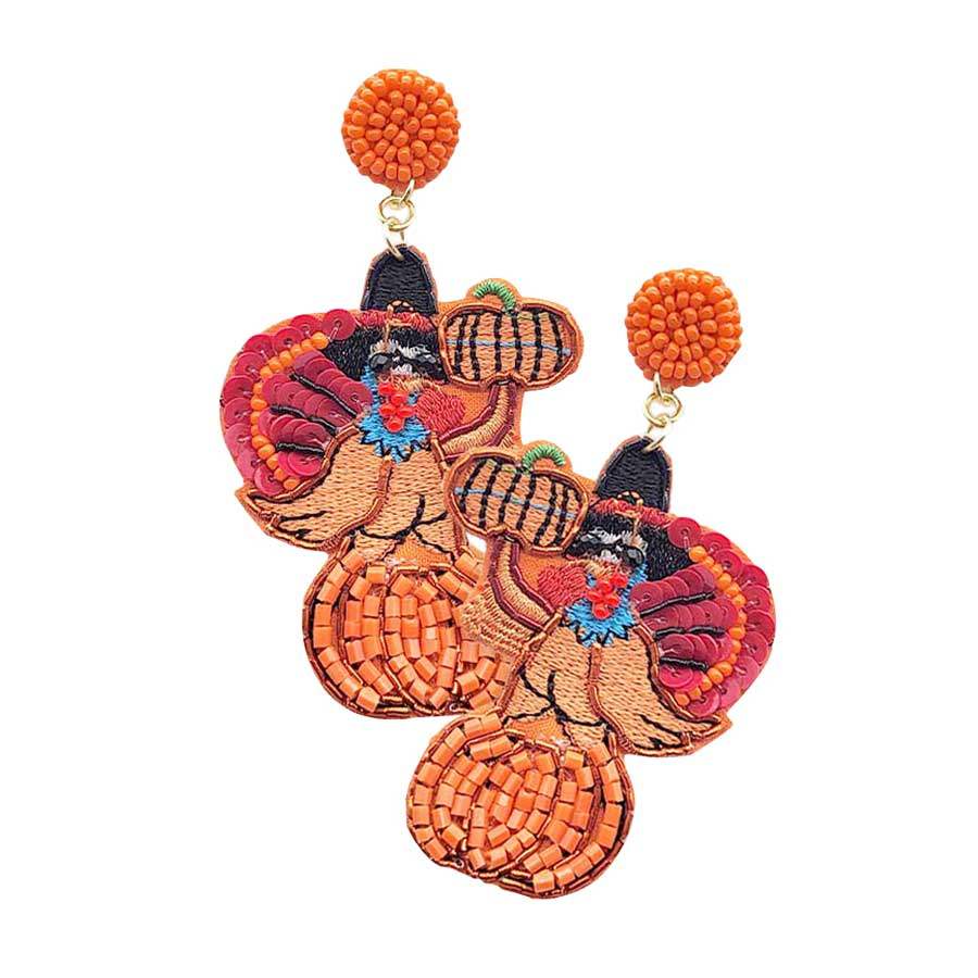 Trendy Felt Back Beaded Turkey Dangle Earrings - Madeline Love - Flyclothing LLC