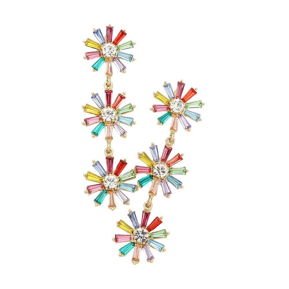 Triple Flower Link Dangle Evening Earrings - Madeline Love - Flyclothing LLC