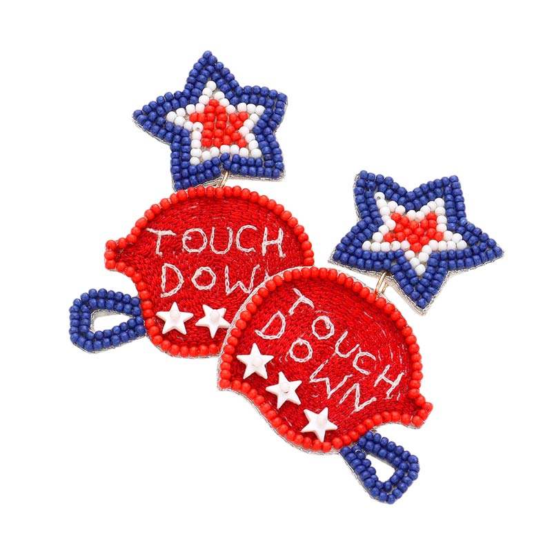 USA Flag Beaded Star Touch Down Message Helmet Earrings - Madeline Love - Flyclothing LLC