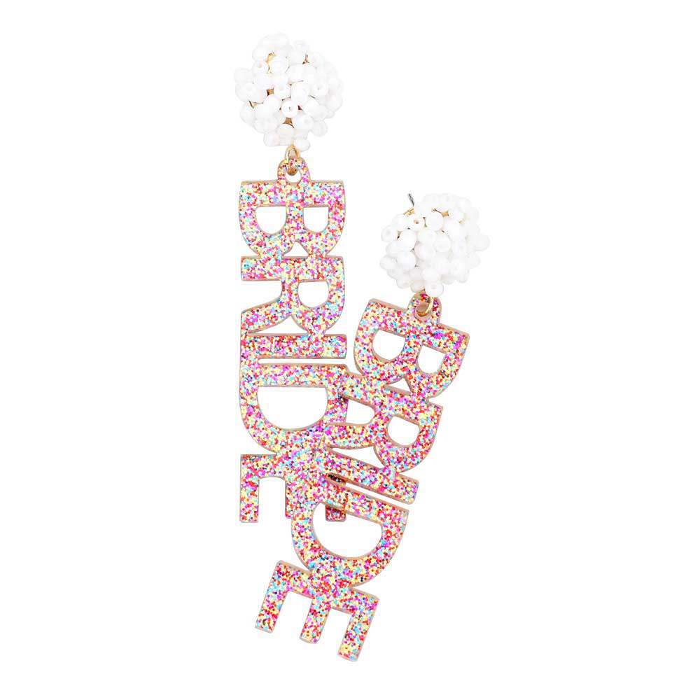 Bride Glittered Message Dangle Earrings - Madeline Love - Flyclothing LLC