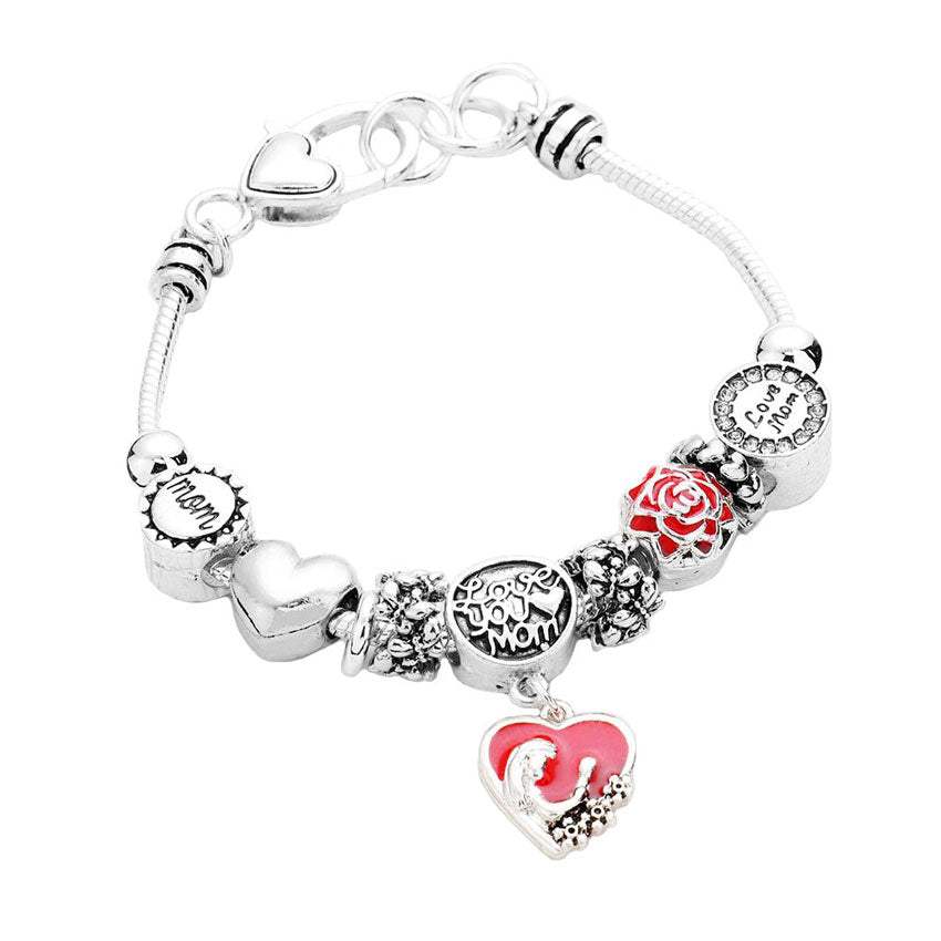 Love You Mom Charm Multi Bead Bracelet - Madeline Love - Flyclothing LLC