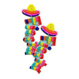 Fiesta Felt Back Seed Beaded Hat Message Dangle Earrings - Madeline Love - Flyclothing LLC