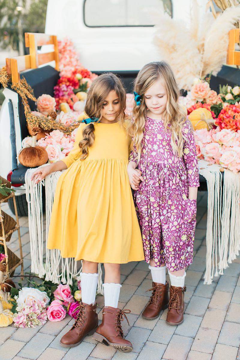 Mustard 3/4 Sleeve Pocket Twirl Dress - Mila & Rose ® - Flyclothing LLC