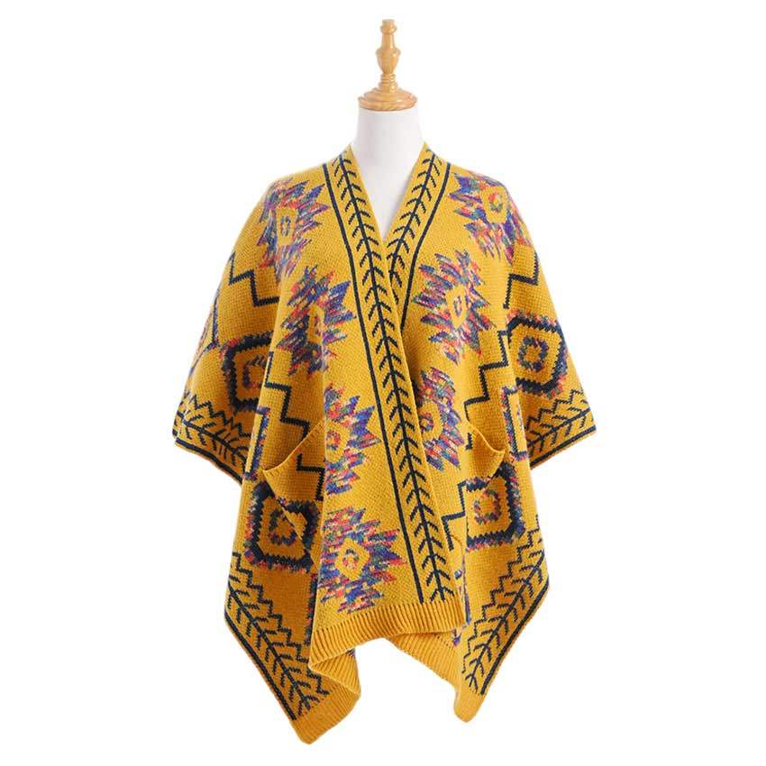 Beautiful Boho Patterned Front Pockets Poncho - Madeline Love - Flyclothing LLC