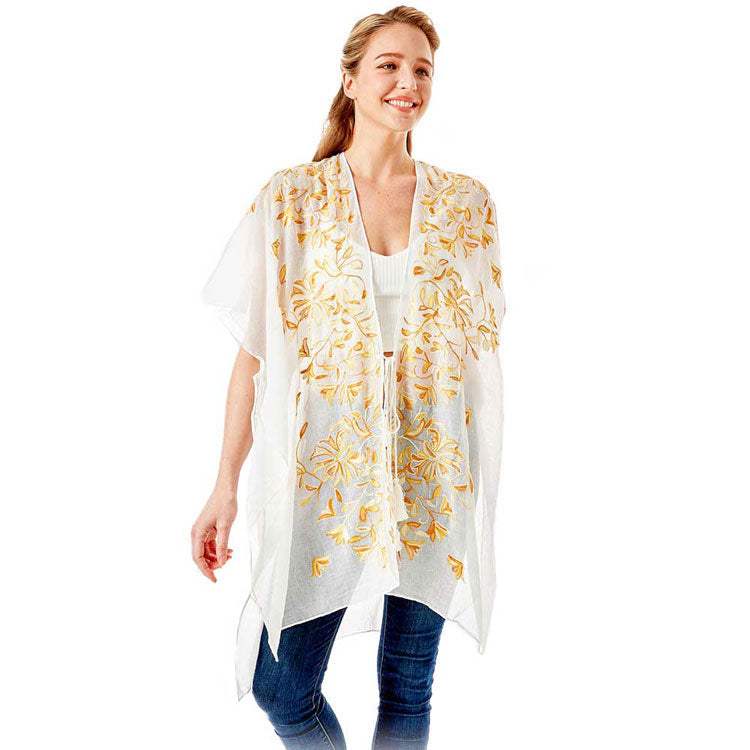 Black Embroidery Floral Cover Up Kimono Cardigan - Madeline Love - Flyclothing LLC
