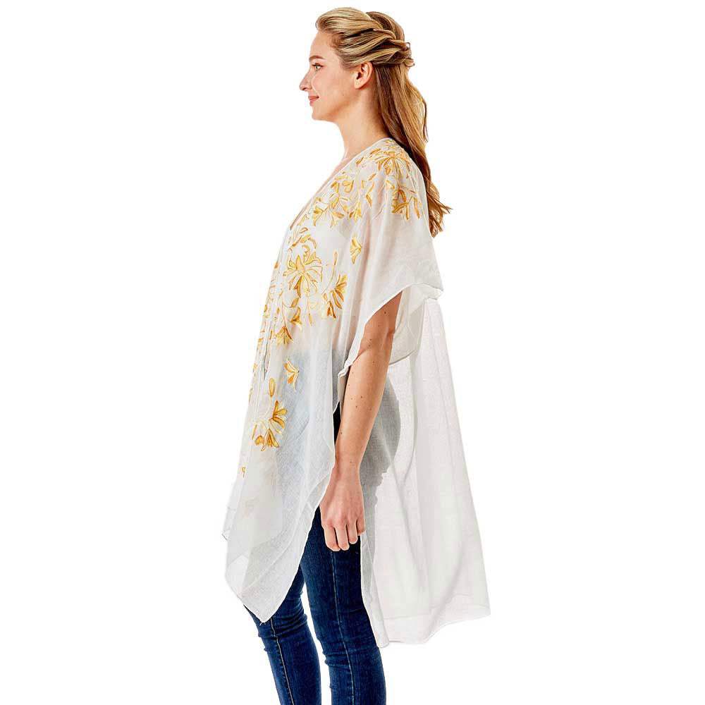 Black Embroidery Floral Cover Up Kimono Cardigan - Madeline Love - Flyclothing LLC