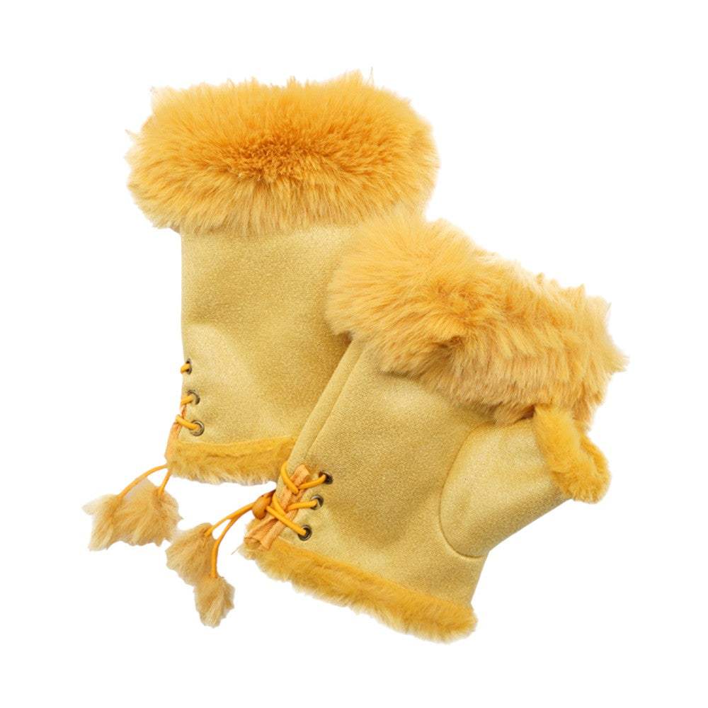 Faux Fur Trim Fingerless Gloves - Madeline Love - Flyclothing LLC
