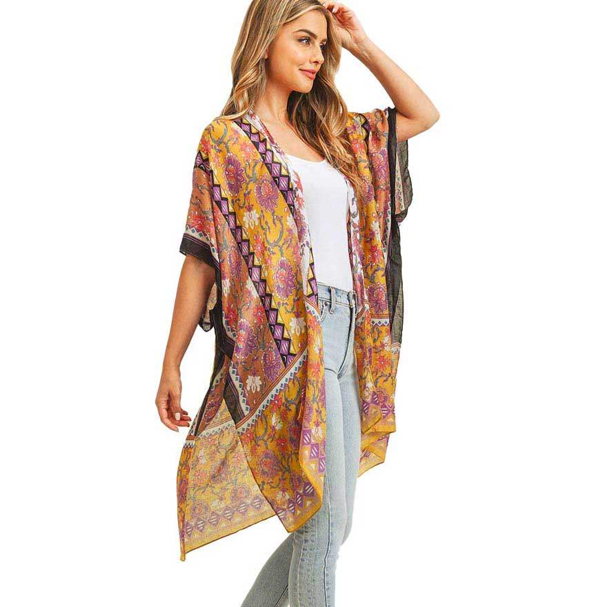 Flower Patterned Cover Up Kimono Poncho - Madeline Love - Flyclothing LLC