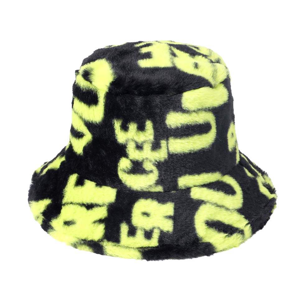 Patterned Faux Fur Bucket Hat - Madeline Love - Flyclothing LLC