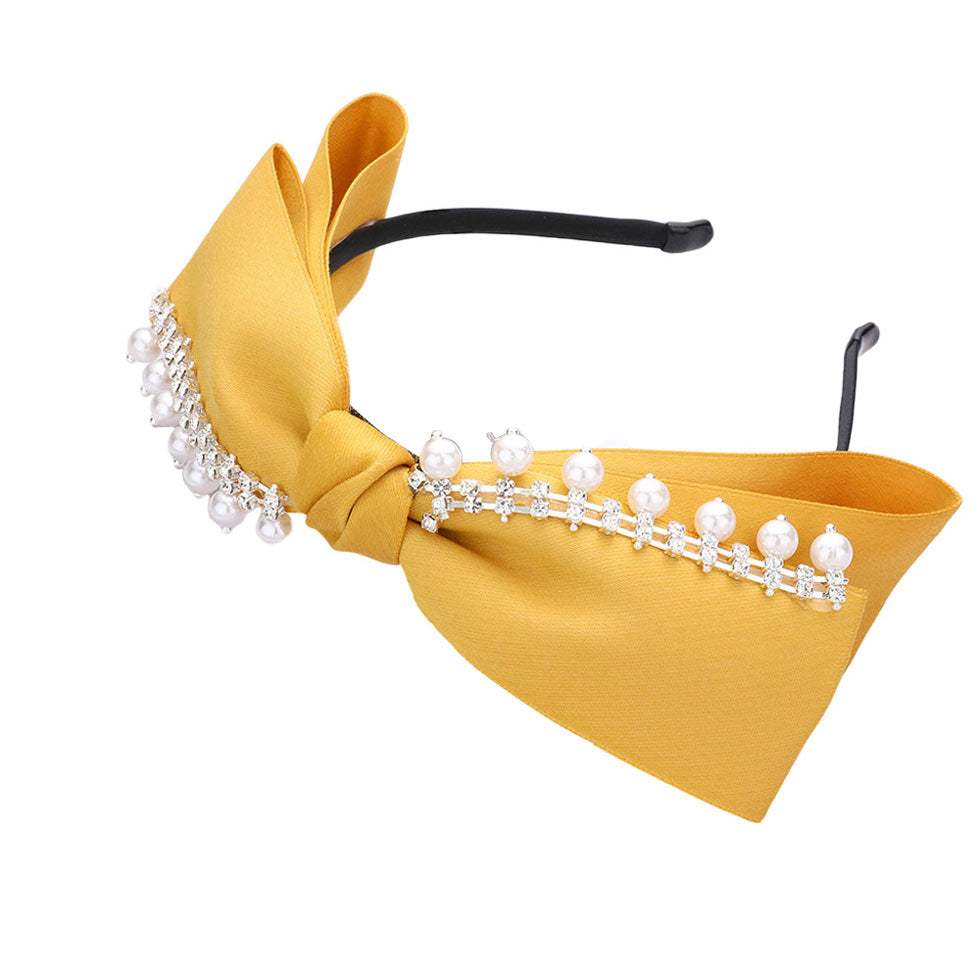 Pearl Stone Embellished Bow Headband - Madeline Love - Flyclothing LLC