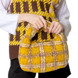 Plaid Check Patterned Sherpa Tote Bag - Madeline Love - Flyclothing LLC