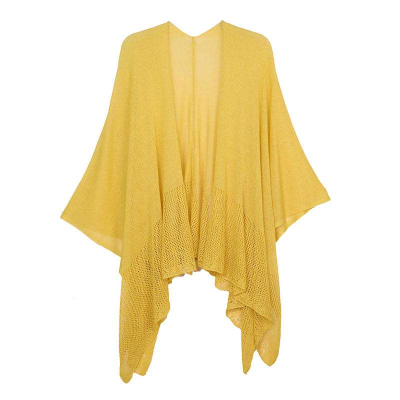 Solid Knitted Mesh Trimmed Ruana - Madeline Love - Flyclothing LLC