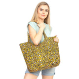 Solid Leopard Print Jute Tote Bag - Madeline Love - Flyclothing LLC
