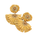 Stone Embellished Floral Raffia Link Dangle Earrings - Madeline Love - Flyclothing LLC
