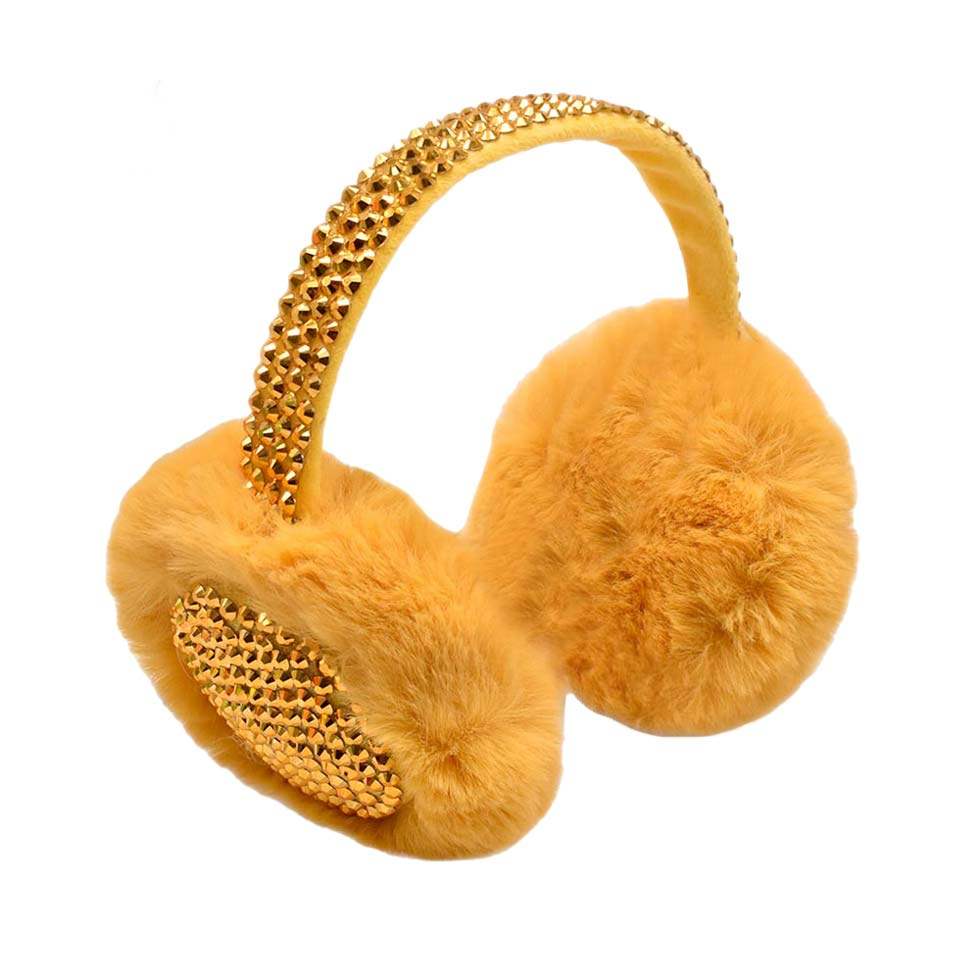 Studded Fluffy Plush Fur Foldable Earmuff - Madeline Love - Flyclothing LLC
