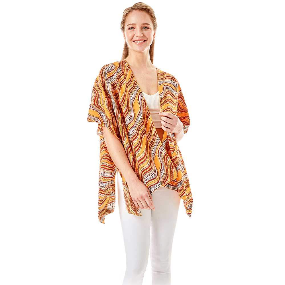 Wavy Printed Lurex Cover Up Poncho Kimono Poncho - Madeline Love - Flyclothing LLC