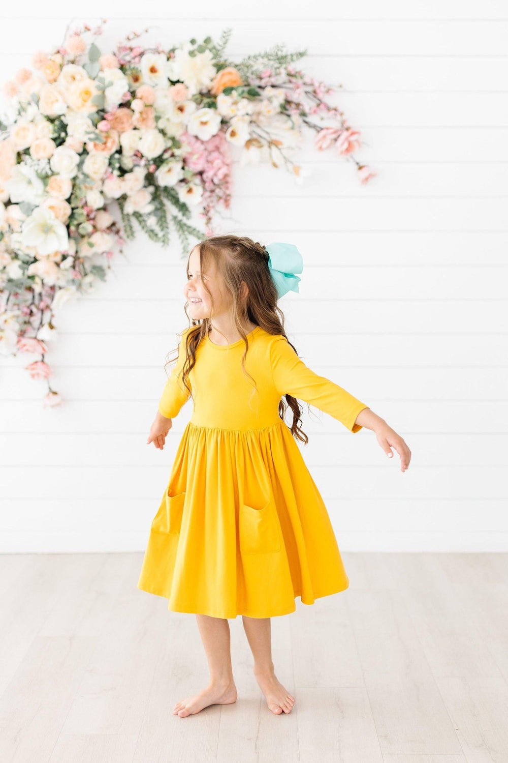 Mustard 3/4 Sleeve Pocket Twirl Dress - Mila & Rose ®