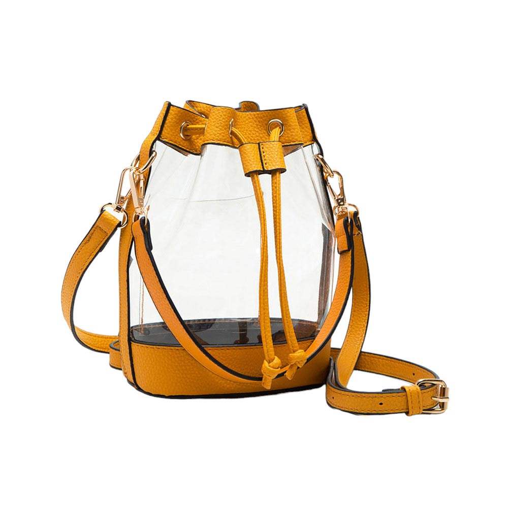 Solid Faux Leather Transparent Bucket Bag - Madeline Love - Flyclothing LLC