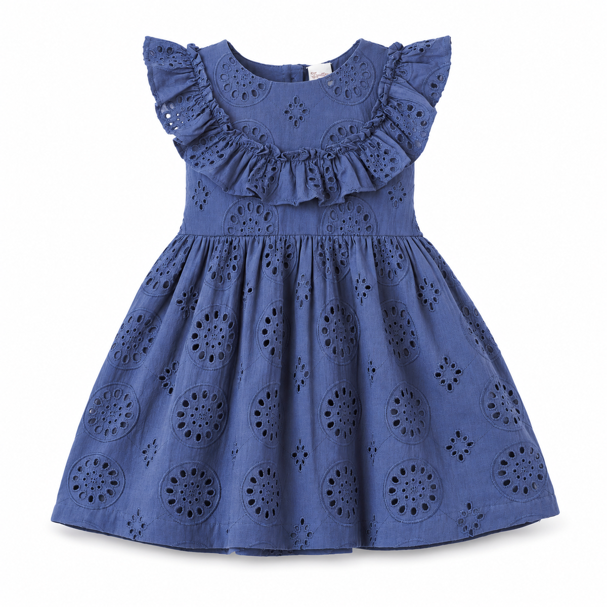 Girls' Eyelet Ruffle Dress - Cotton Blue Embroidered - Tesa Babe - Flyclothing LLC