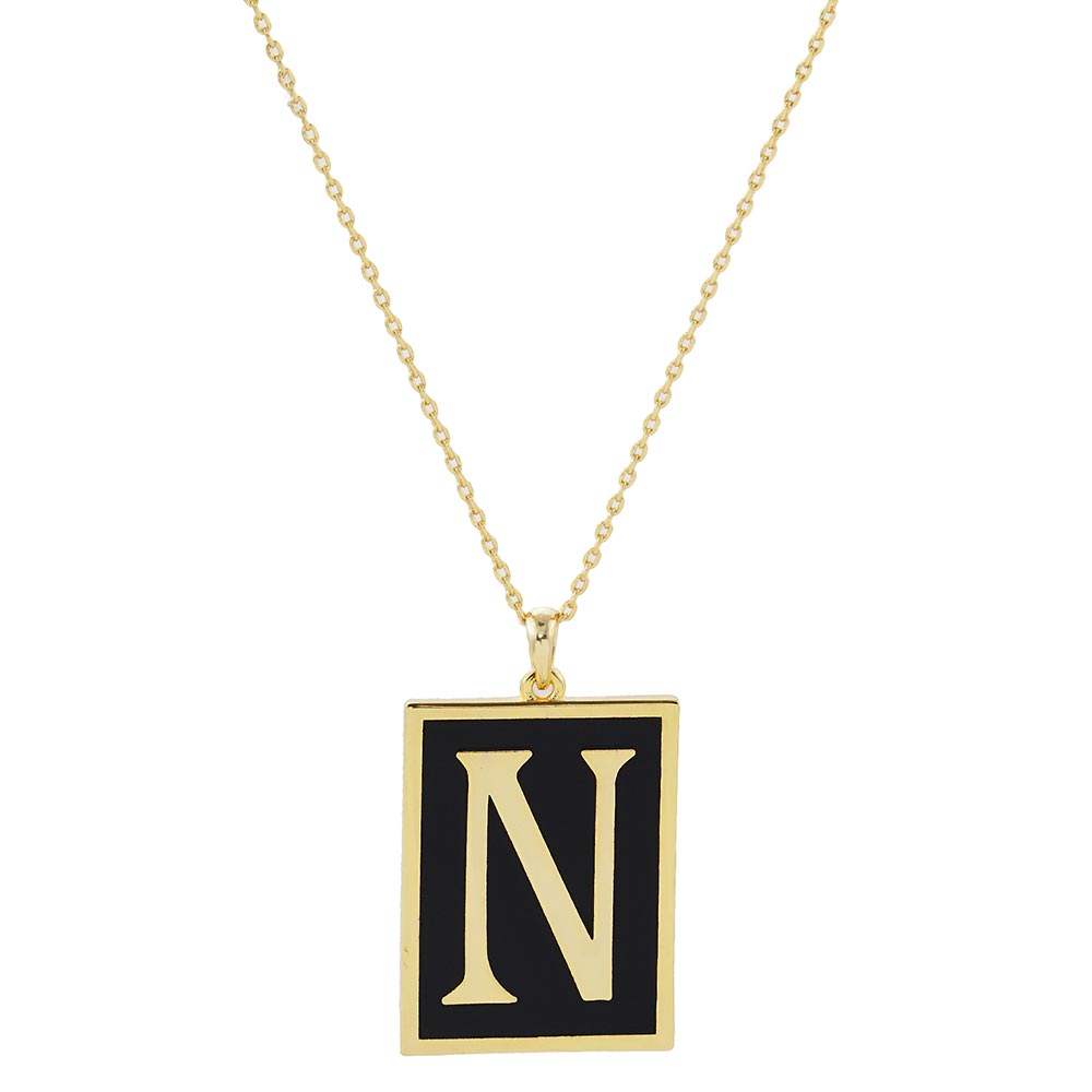Gold Dipped Enamel Rectangle Monogram Pendant Necklace - Madeline Love - Flyclothing LLC