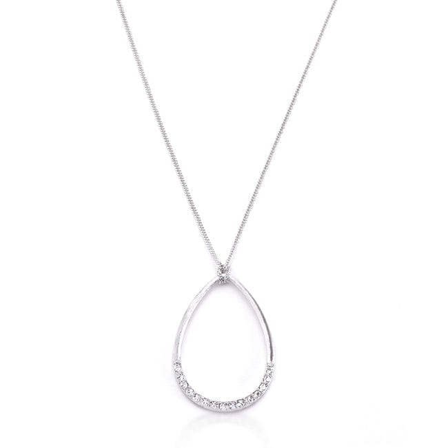 Rhodium Plated Crystal Teardrop Necklace - JGI