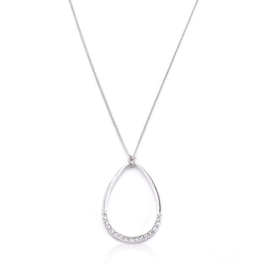 Rhodium Plated Crystal Teardrop Necklace - JGI