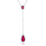 Lara 5.8ct Ruby CZ Rhodium Classic Drop Lariat Necklace - JGI - Flyclothing LLC