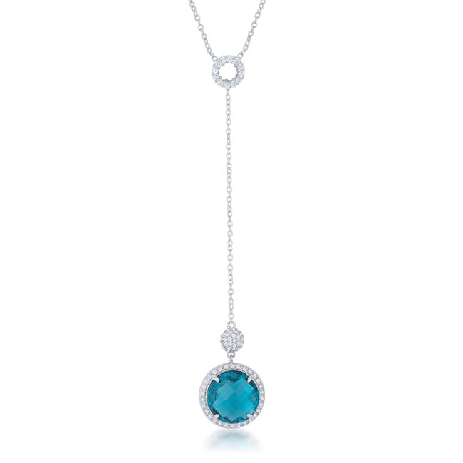 Lori 10.9ct Aqua CZ Rhodium Classic Drop Lariat Necklace - JGI