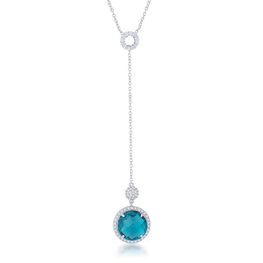 Lori 10.9ct Aqua CZ Rhodium Classic Drop Lariat Necklace - JGI