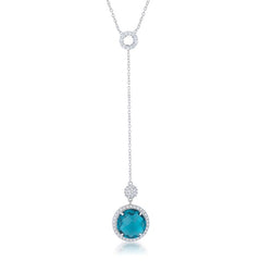 Lori 10.9ct Aqua CZ Rhodium Classic Drop Lariat Necklace - JGI