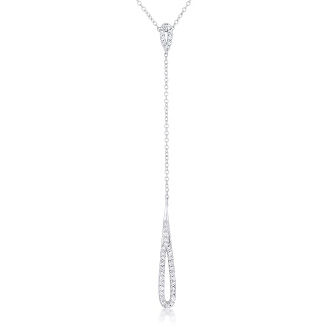 Chrisette 0.4ct CZ Rhodium Classic Drop Lariat Necklace - JGI