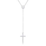 Miranda 0.3ct CZ Rhodium Classic Lariat Cross Necklace - JGI