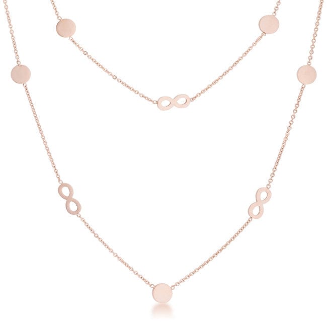 Krystal Rose Gold Stainless Steel Infinity Station Layer Necklace - JGI