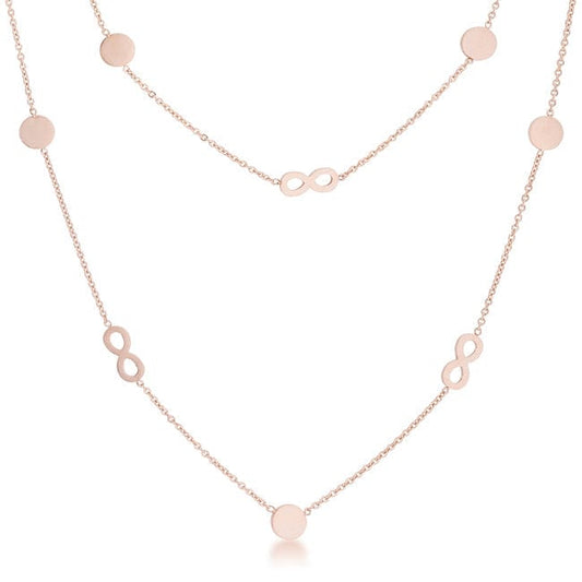 Krystal Rose Gold Stainless Steel Infinity Station Layer Necklace - JGI