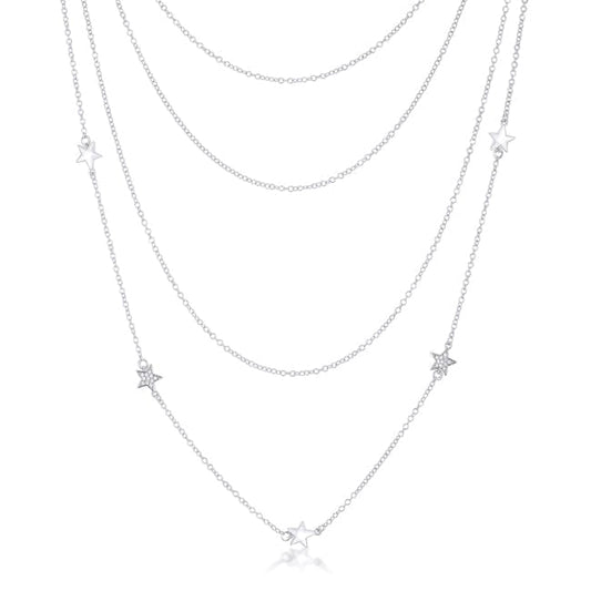Multi-Chain Rhodium Star Necklace with CZ - JGI