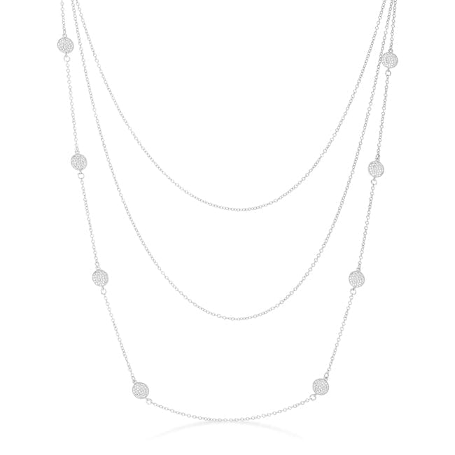 Carol 1.28ct CZ Rhodium Pave Disc Layered Station Necklace - JGI