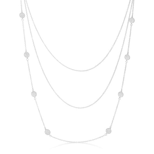 Carol 1.28ct CZ Rhodium Pave Disc Layered Station Necklace - JGI