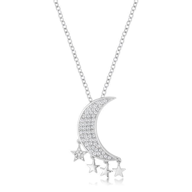 .6Ct Dazzling Rhodium Moon and Stars Necklace with CZ - JGI