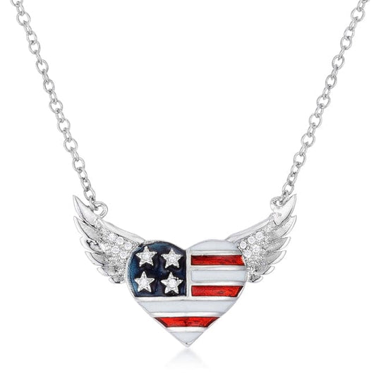 .14 Ct Patriotic Winged Heart Necklace with CZ Accents - JGI