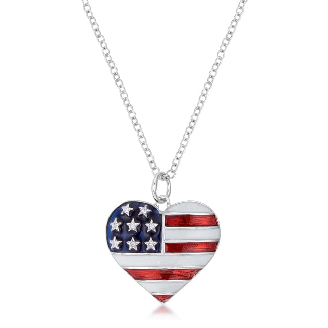 Stars and Stripes Rhodium Necklace with CZ - JGI