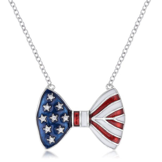 .025 Ct Stars and Stripes Bow Tie Necklace with CZ - JGI