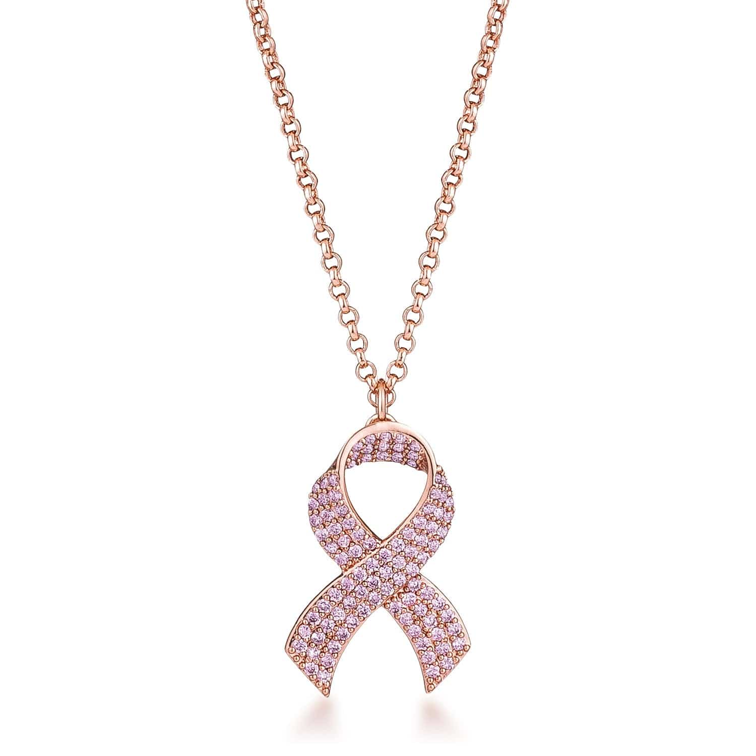 Rose Gold Plated Pink CZ Pave Ribbon Necklace - JGI